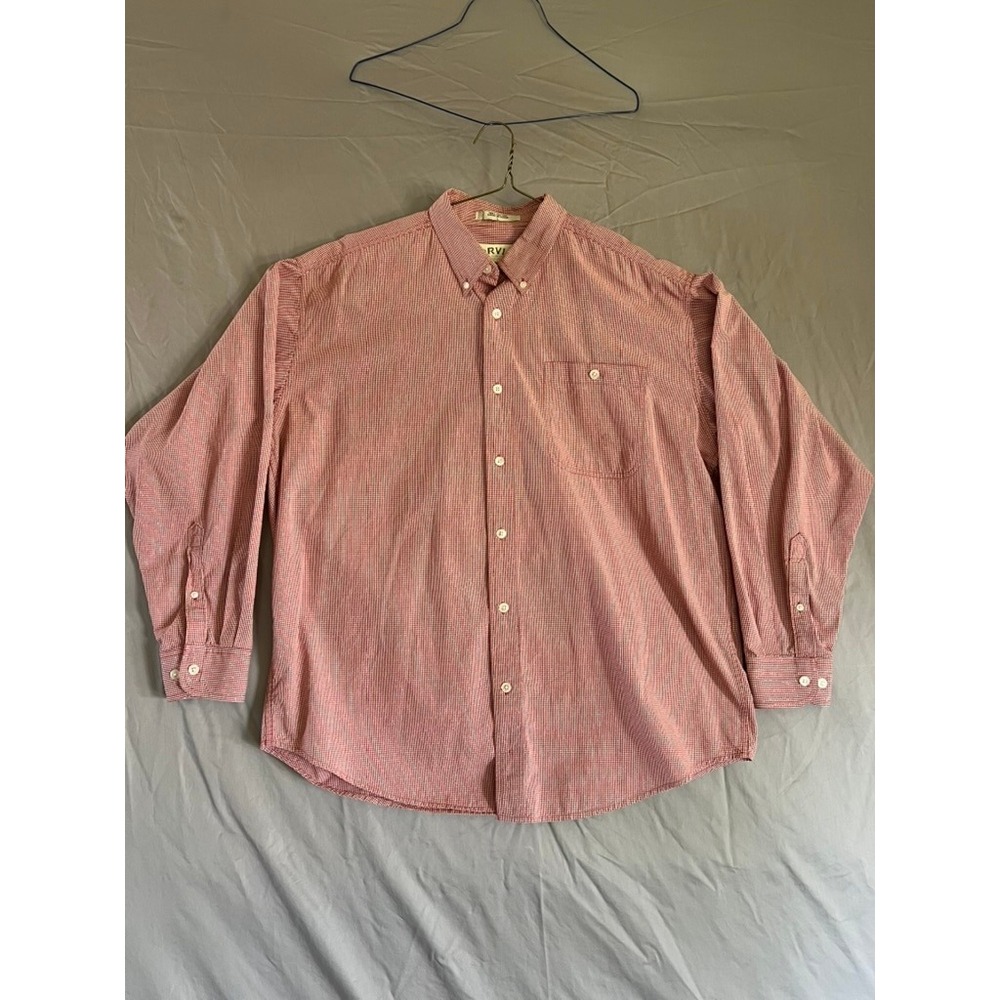 Orvis Mens Red White Micro Gingham Cotton Button Down Shirt Large Long Sleeve